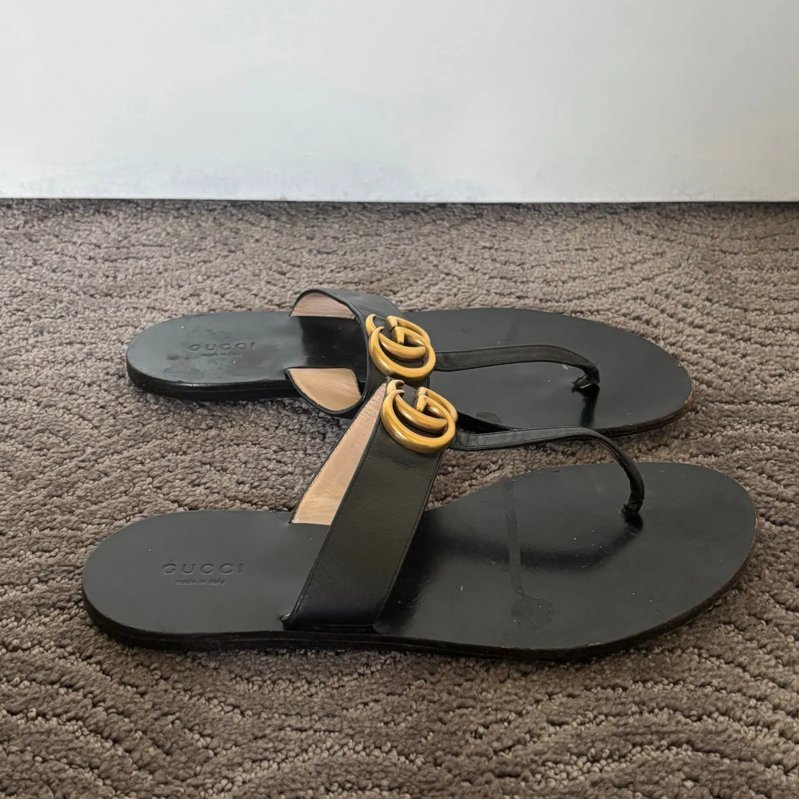 Gucci Marmont GG Thong Sandals Black Slip On Flip Flop Flat Size EU 39 US 9 - Image 5