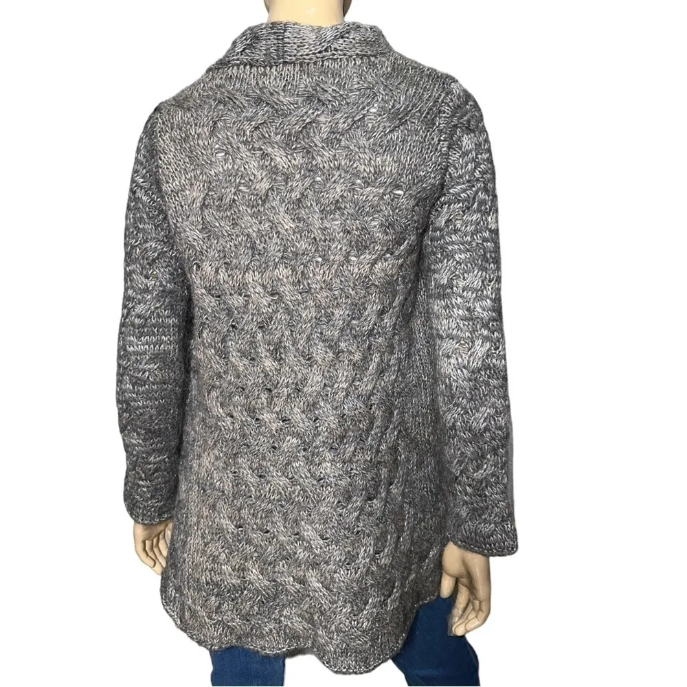 Gemelli Women’s Size S Gray Metallic Threading Open Cable Knit Sweater Cardigan - Image 4