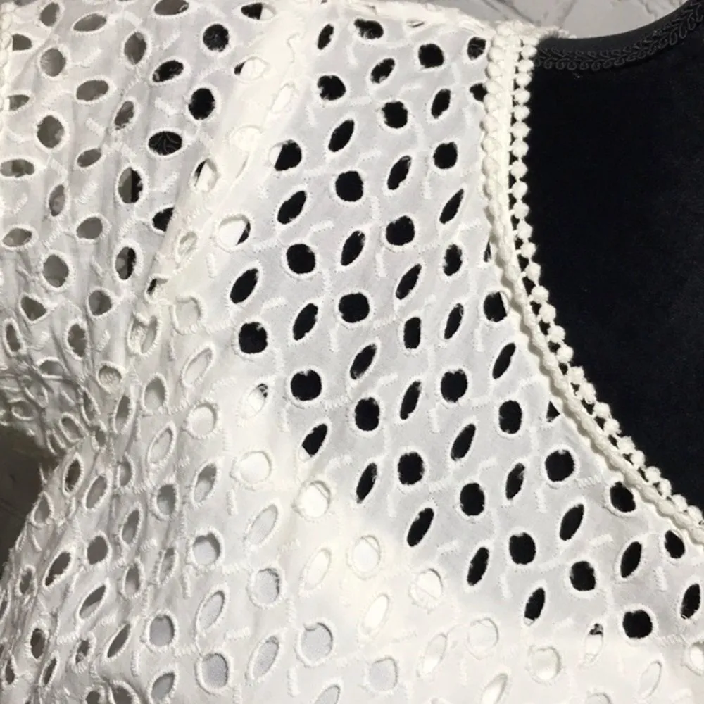 White Belted  Eyelet Sheath Dress Preppy and Chic Sizeb10 - Image 5