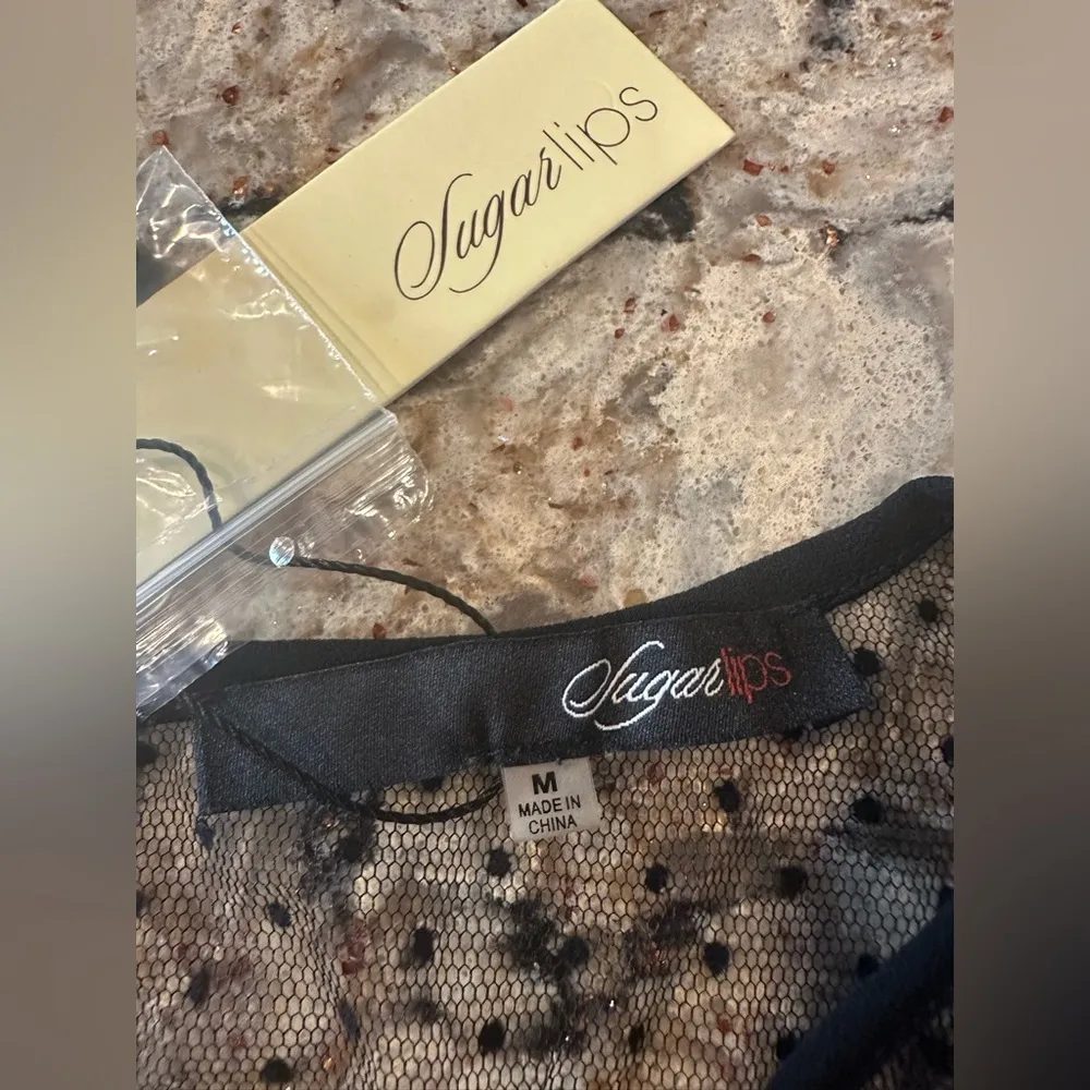 Sugar Lips Mesh Tank New Size Medium Black Polka Dot NWT - Image 5