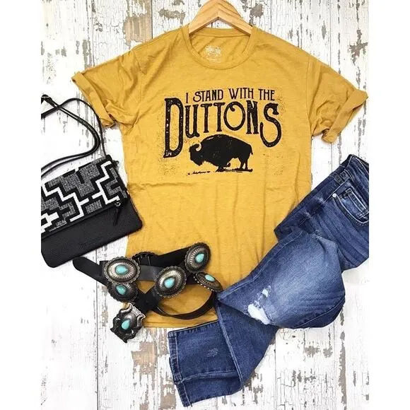 Texas True Threads I Stand With The Duttons Graphic Tee Shirt M Mustard Western Yellow Size M - Image 2