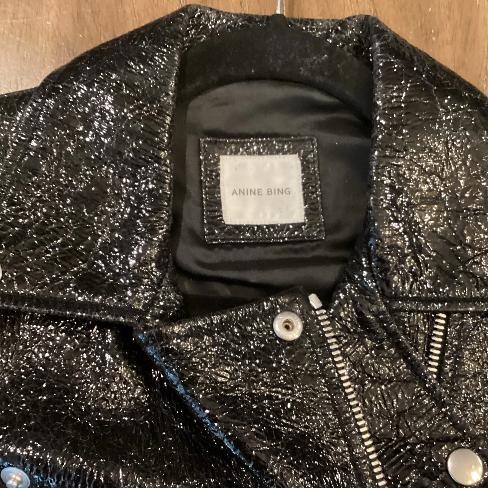 Anine Bing benjamin black patent lamb leather moto jacket XS - Image 6