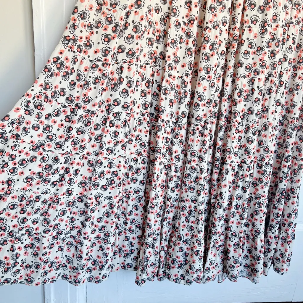 RIXO • Kristen Dress maxi rayon floral Shell Squiggle Coral puff sleeve tiered Orange Size M - Image 10