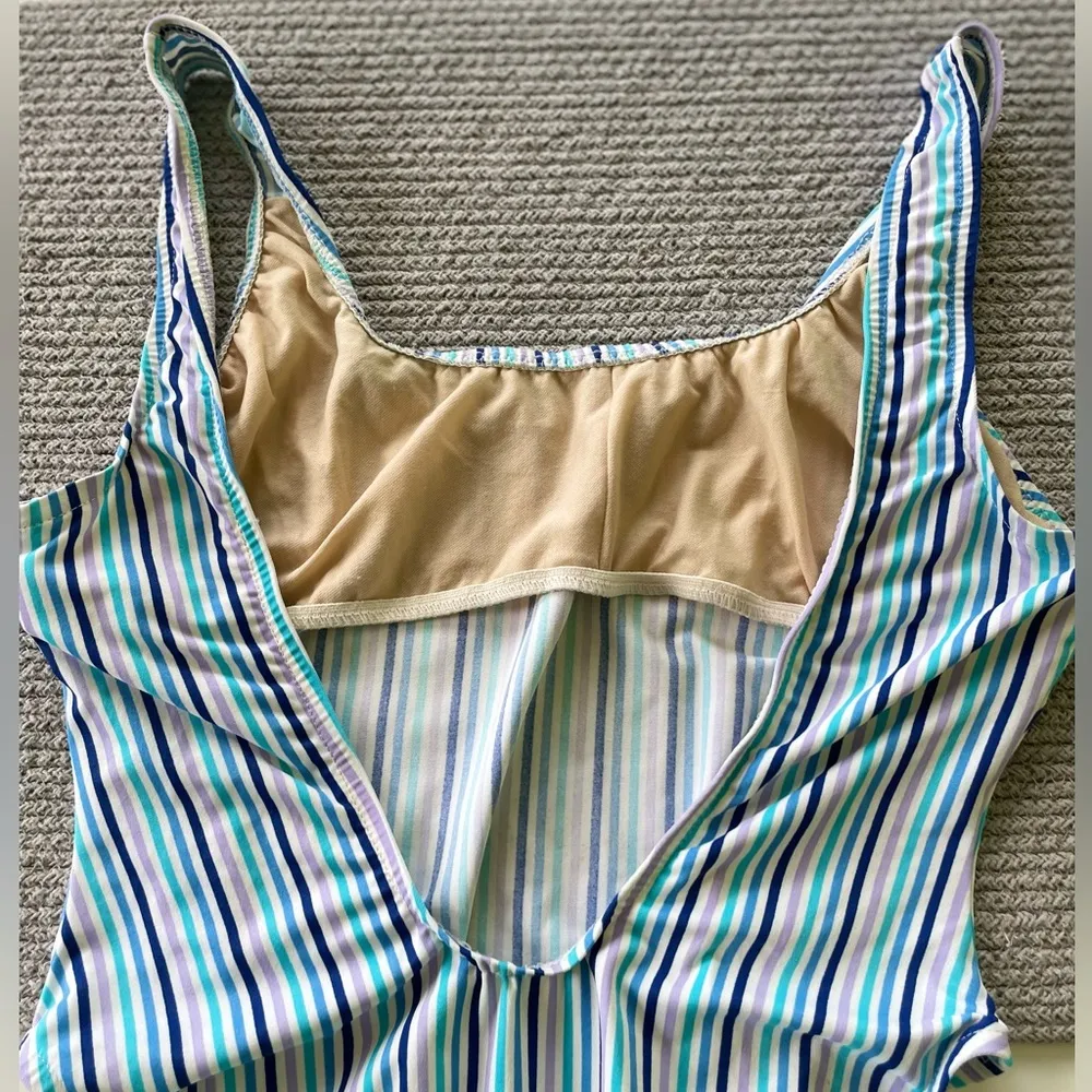 Vintage 90’s Pro Spirit Blue Purple White Stripe One Piece Low Back Swimsuit Size undefined - Image 11