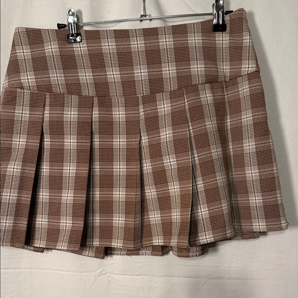 Plaid Brown Pleated Skirt Side zipper - Image 2