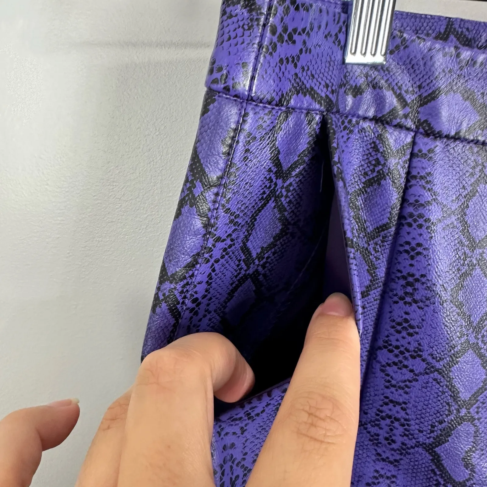 Nasty Gal Faux Leather High Waist Trousers Purple Snake Skin Size 2 - Image 8