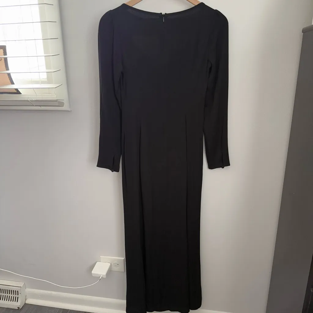 Reformation 0 NEW Kalani Midi Dress Black Long Sleeve Cut Out Neck Slit Cut - Image 4