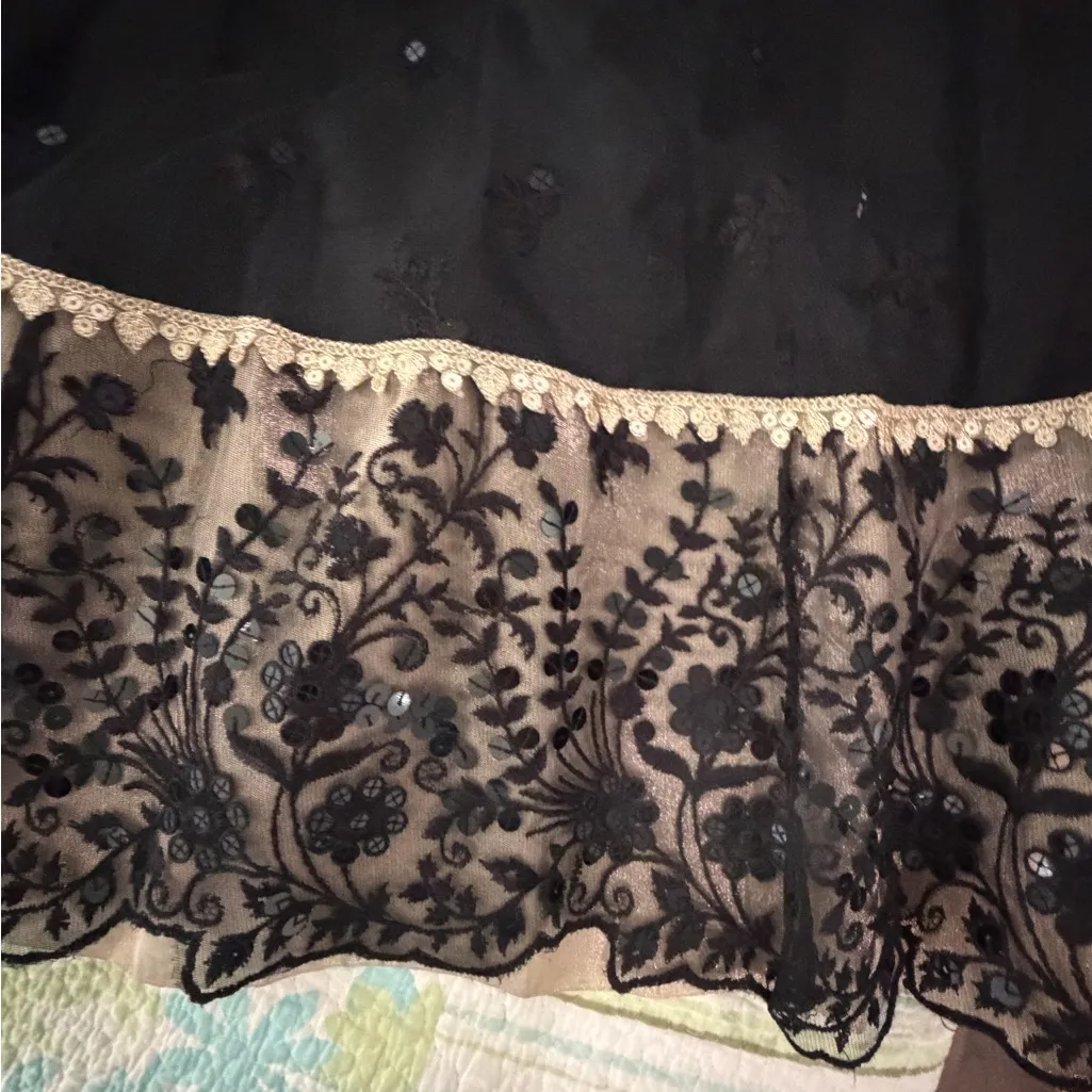 Pakistani Designer Black Dress Gown with Gold Accents - Image 3