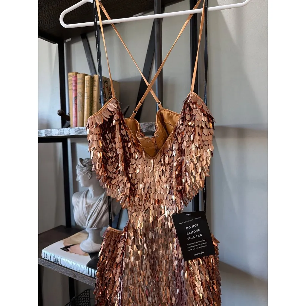 retrofete Miko Cut Out Sequin Maxi Dress Bronze & Gold Womens Size Small - Image 6