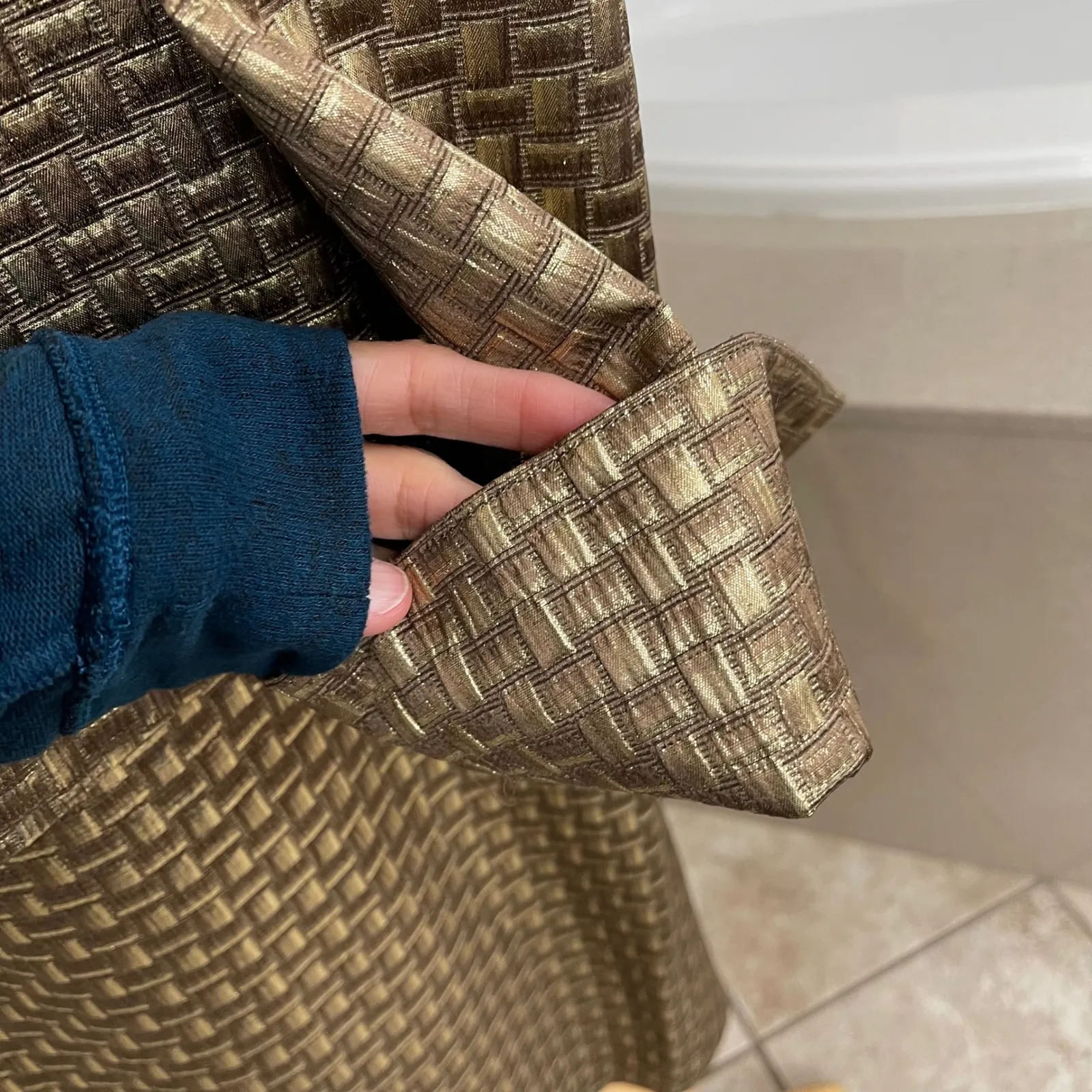 Lafayette 148 New York Gold Metallic Woven Blazer Skirt Suit Set Women size 15 - Image 3