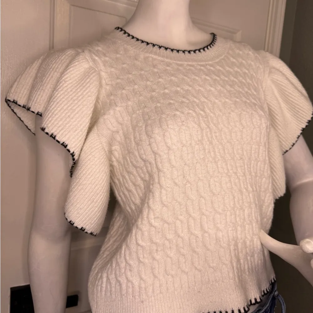 Evolutionary Flutter Sleeve Knit Sweater Crop Top Size XL. White - Image 3