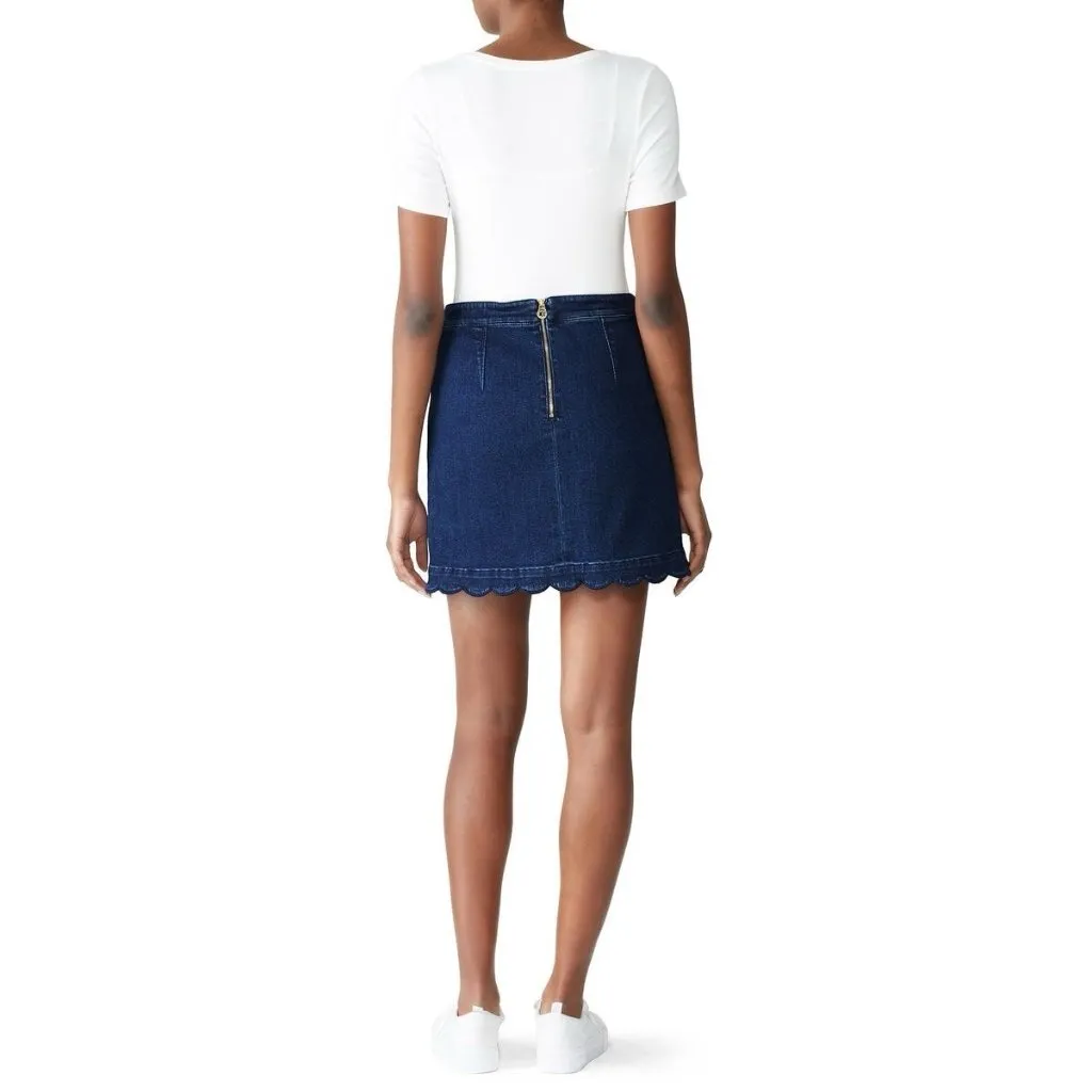 Draper James Skirt Womens 8 Blue Dark Jean‎ Denim Mini Scalloped Hem Y2K Girly - Image 2