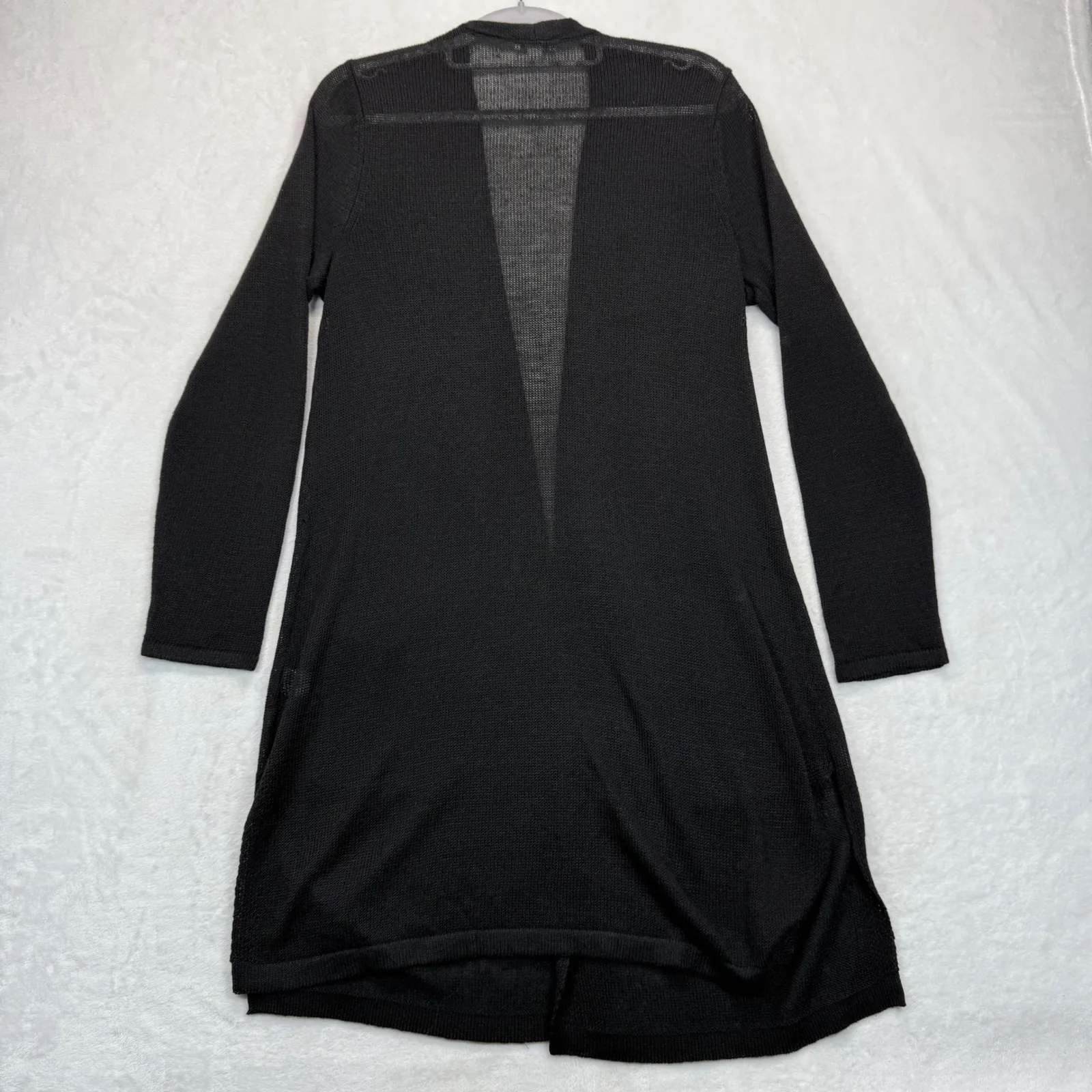 J.Jill‎ Duster Cardigan Open Front Pockets Linen Blend Black Knit Size S - Image 5
