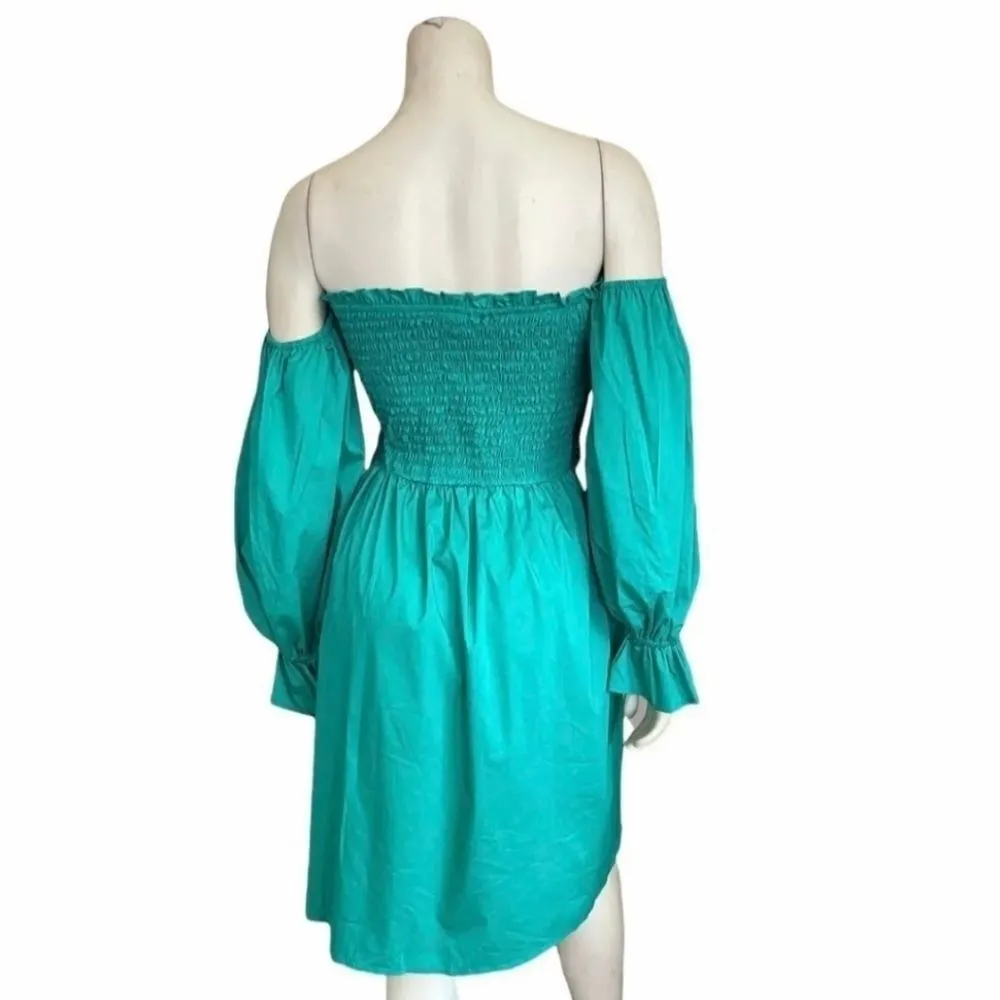 New York Company Women's Aqua Ruched Off Shoulder Knee Length Dress Size Medium - Image 2