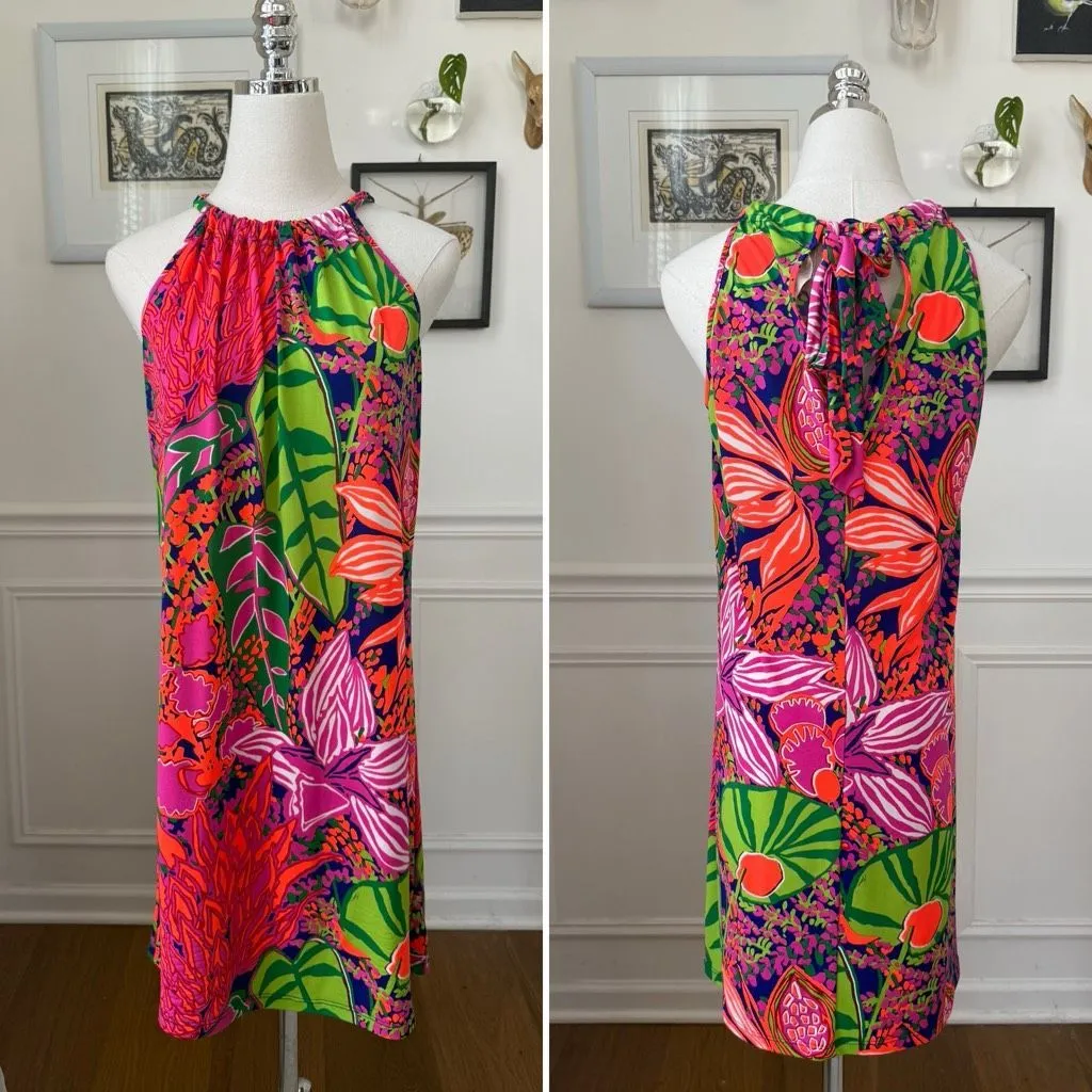 Trina Turk Juju Floral Dress Halter Neck Multicolor Tropical Print $248 S - Image 2