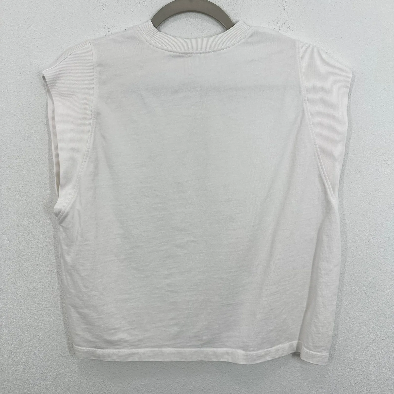 Zara Womens White Muscle Tank‎ Top Ribbed Sleeveless Casual Basic Boxy Tee Shirt - Image 4