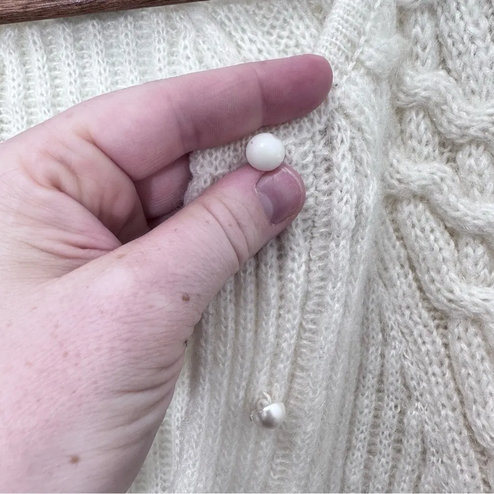 Women's Vintage Counterparts Loose Knit Cream‎ Coastal Grandma Cardigan Size S - Image 2