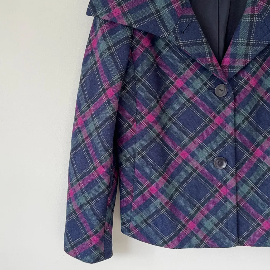 TALBOTS Wool Plaid Peacoat Blazer Jacket Buttons Lined Collar Buttons Women’s 12 - Image 7