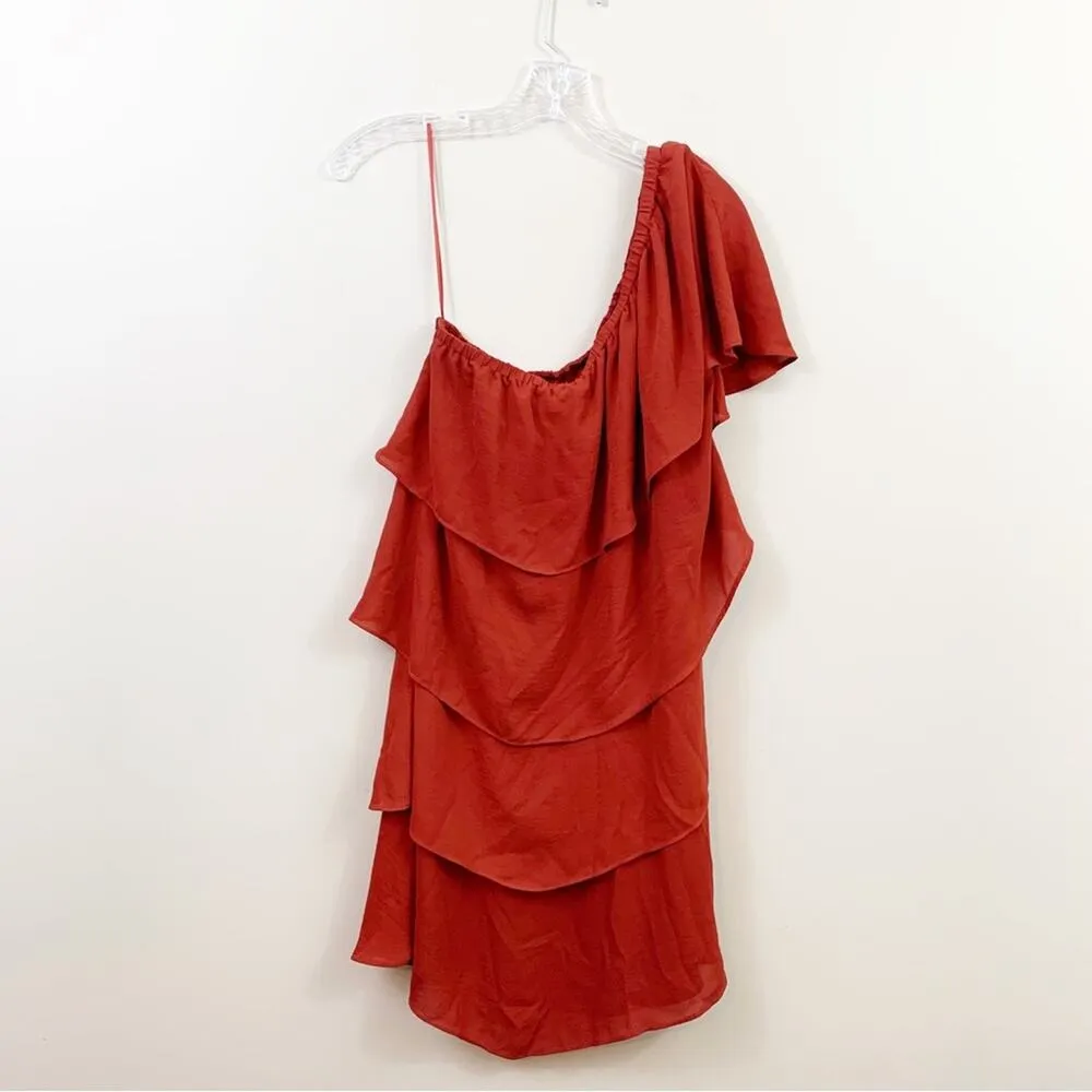 Urban Outfitters Alice & UO Iseult Tiered One Shoulder Rust Mini Dress - Image 5