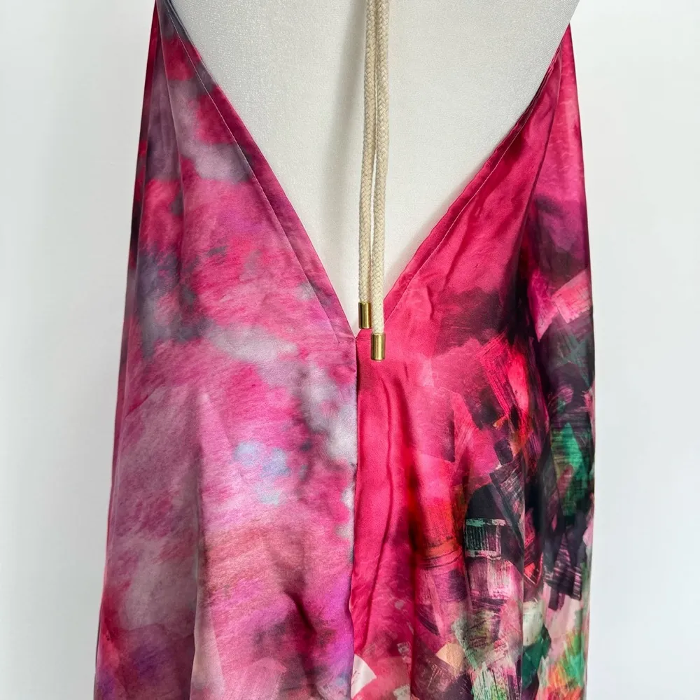 A.Helm Flowy Magenta Classic Hamptons Hi Lo Asymmetric Hem Satin Halter Dress Size undefined - Image 7