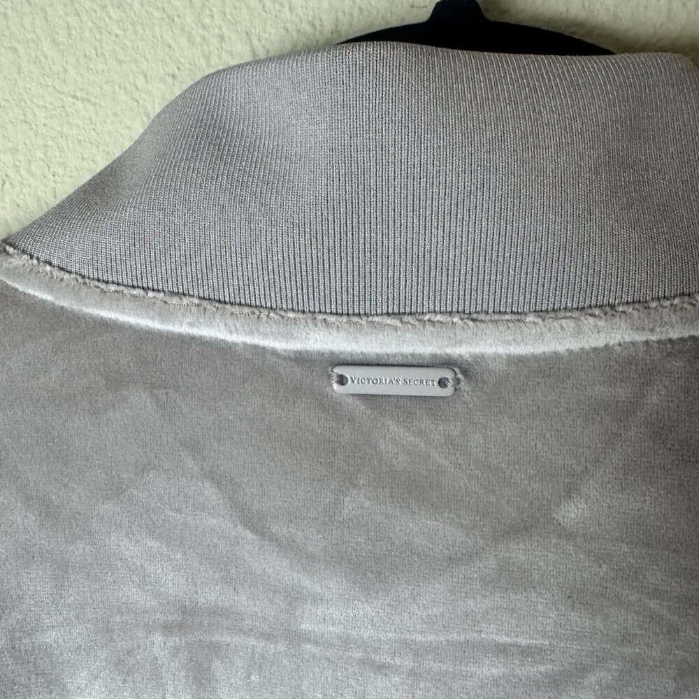 NEW NWT Victoria's Secret Velour Track Jacket Bomber Zip Up Tan Taupe Size Large - Image 7