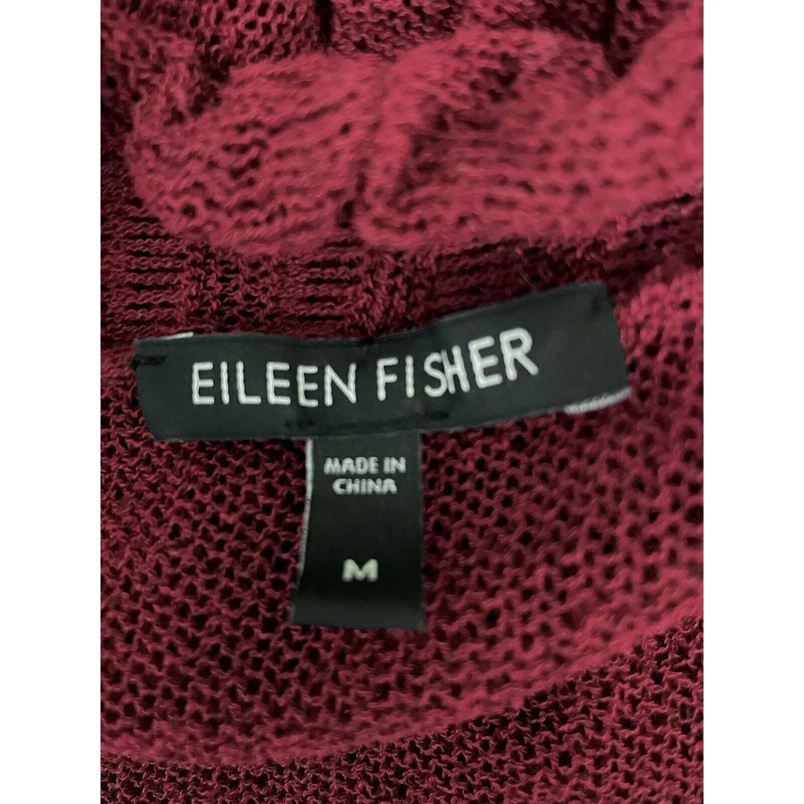 Eileen Fisher Loose Knit Open Ruffle Front Cardigan Wine Red Linen Blend Medium - Image 8