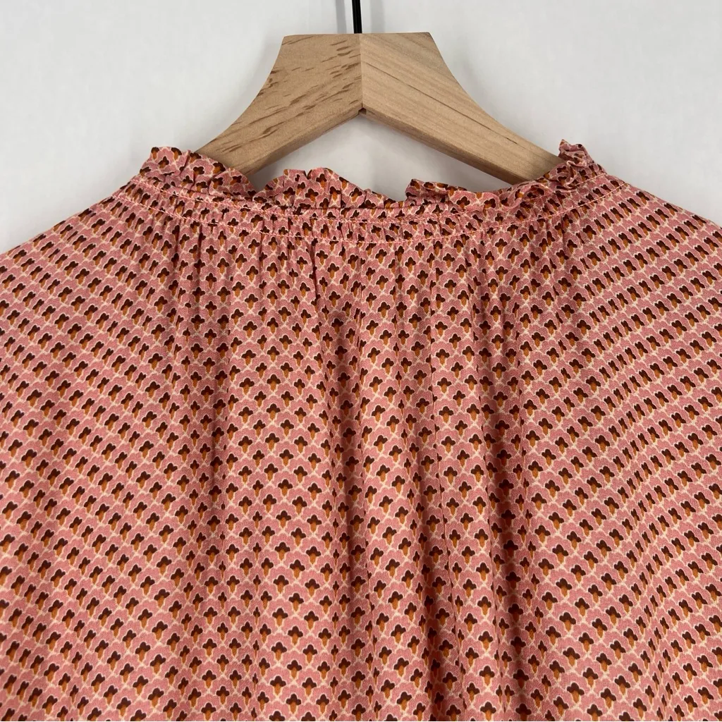 DR2 Womens Pink Geometric Floral Patterned Lightweight Woven Button Front Blouse Size L - Image 9