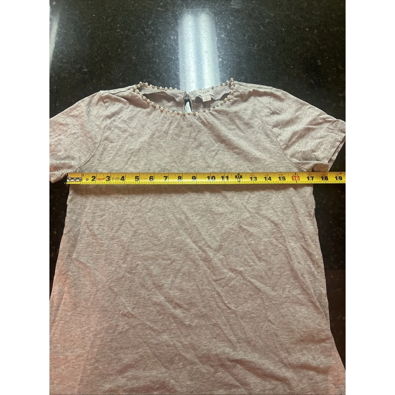 J. Crew Gray Tee Embellished Neckline Pearls‎ Bling Sz Sm T - Image 5