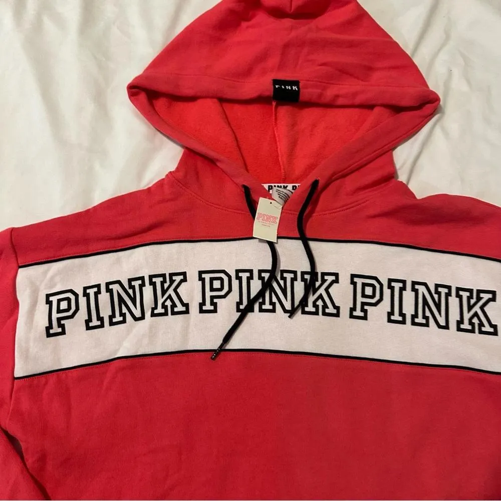 Victoria's Secret Pink Hoodie Neon Red Black Logo - Image 3