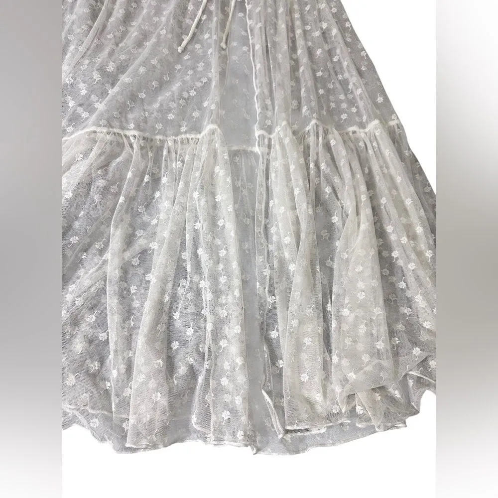 Dolls Kill Sugar Thrillz GARDEN SYMPHONY Sheer floral rouching maxi skirt XXL White - Image 3