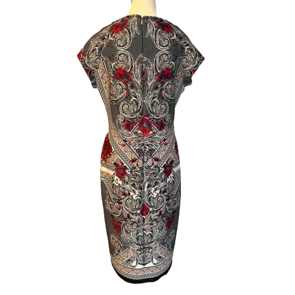 eci New York Stained Glass Print Cap Sleeve Scuba Dress Red Black Size 12 - Image 6