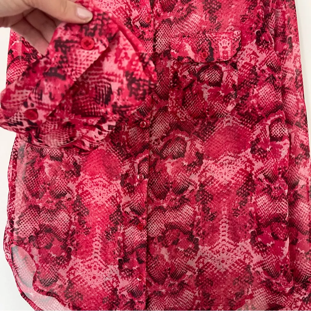 Neiman Marcus Snake Print Pink Button Blouse‎ Top Women's Size Medium - Image 5