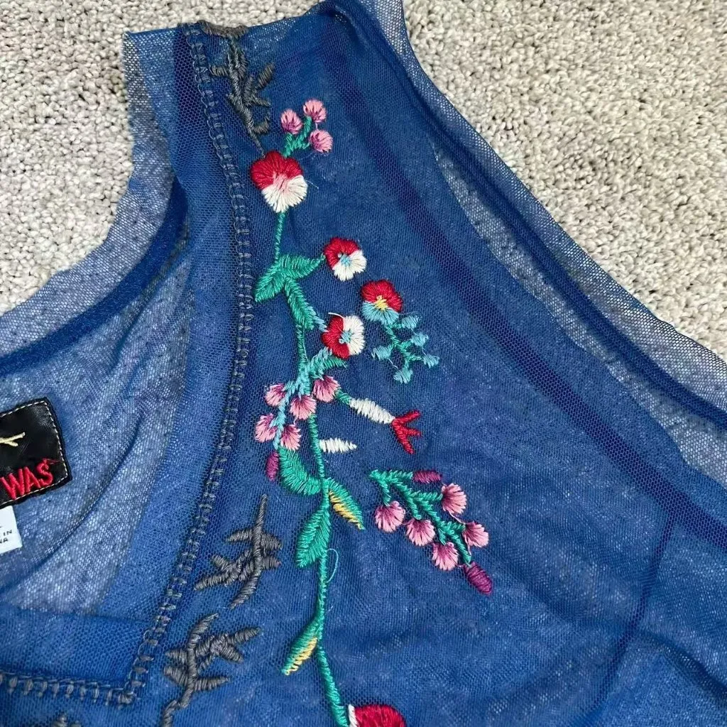 NWOT Johnny Was Biya Mazzy Bias Embroidered Floral Blue Mesh Maxi Dress Sz M - Image 6