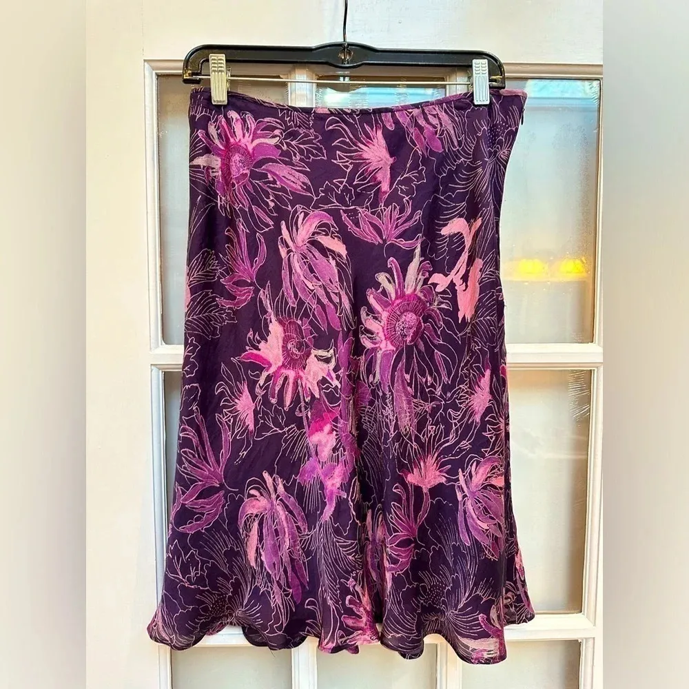 Ann Taylor | Purple Floral 100% Silk A-Line Pink Lined Skirt Size 4 Small S - Image 10
