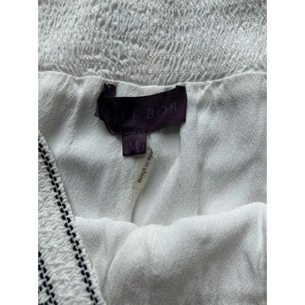 Hale Bob Women's Shorts size M Flowy Boho Smocked Black White Pom Pom Trim Beach - Image 7