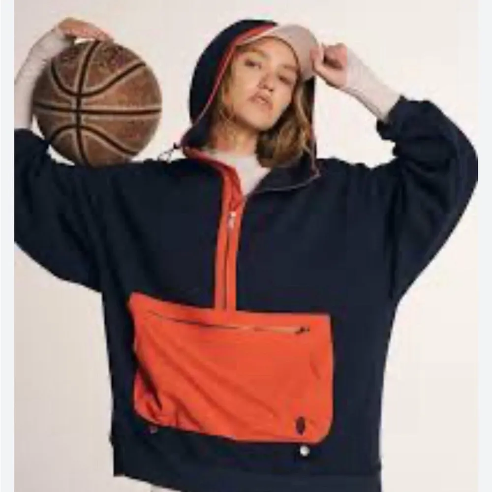 NEW FP Movement  Sweatshirt At Your Best Quarter Zip Hooded Blue Orange - Image 2