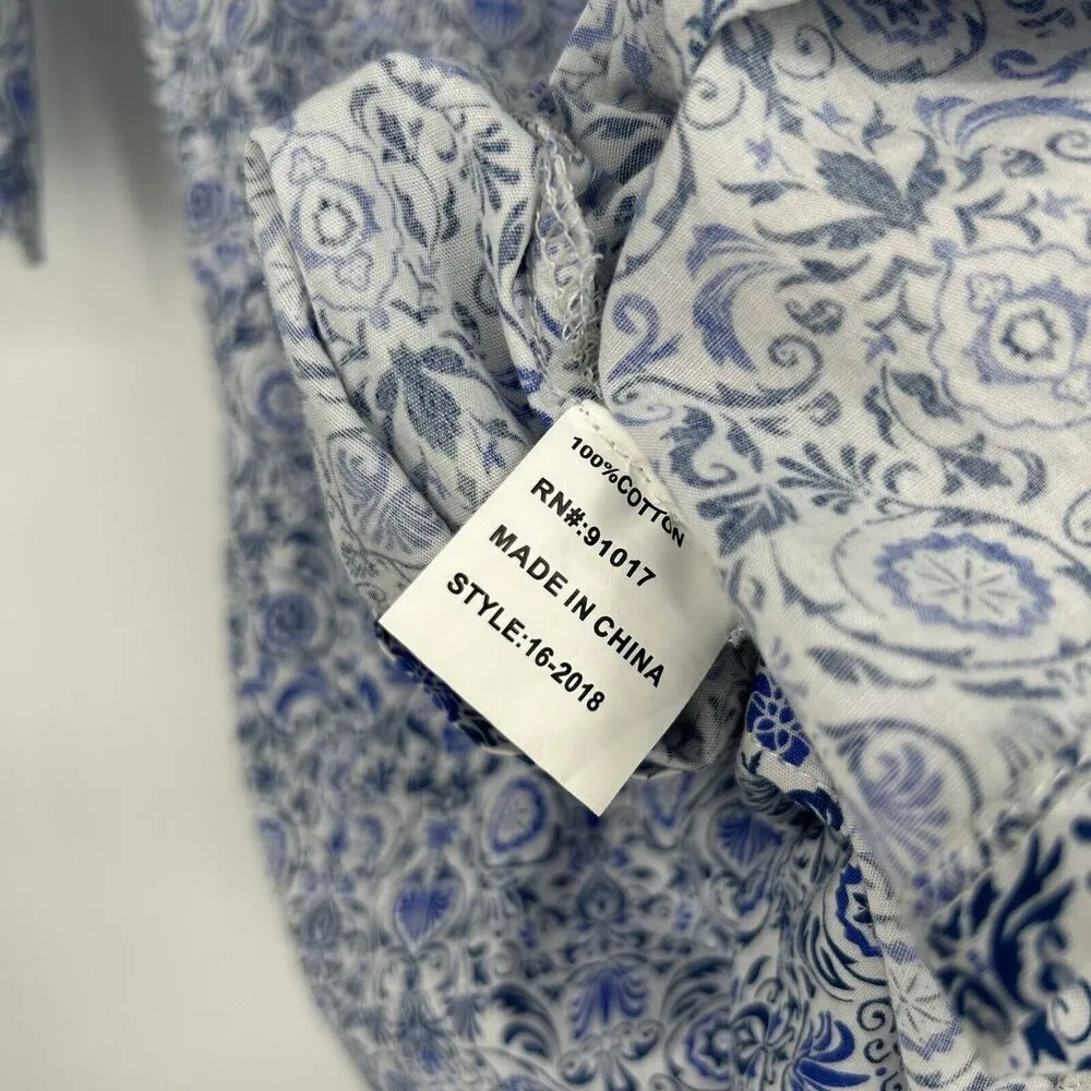 Solitaire Swim Cover Up Tunic Boho Blue Embroidered Beaded Tassels Size M - Image 11