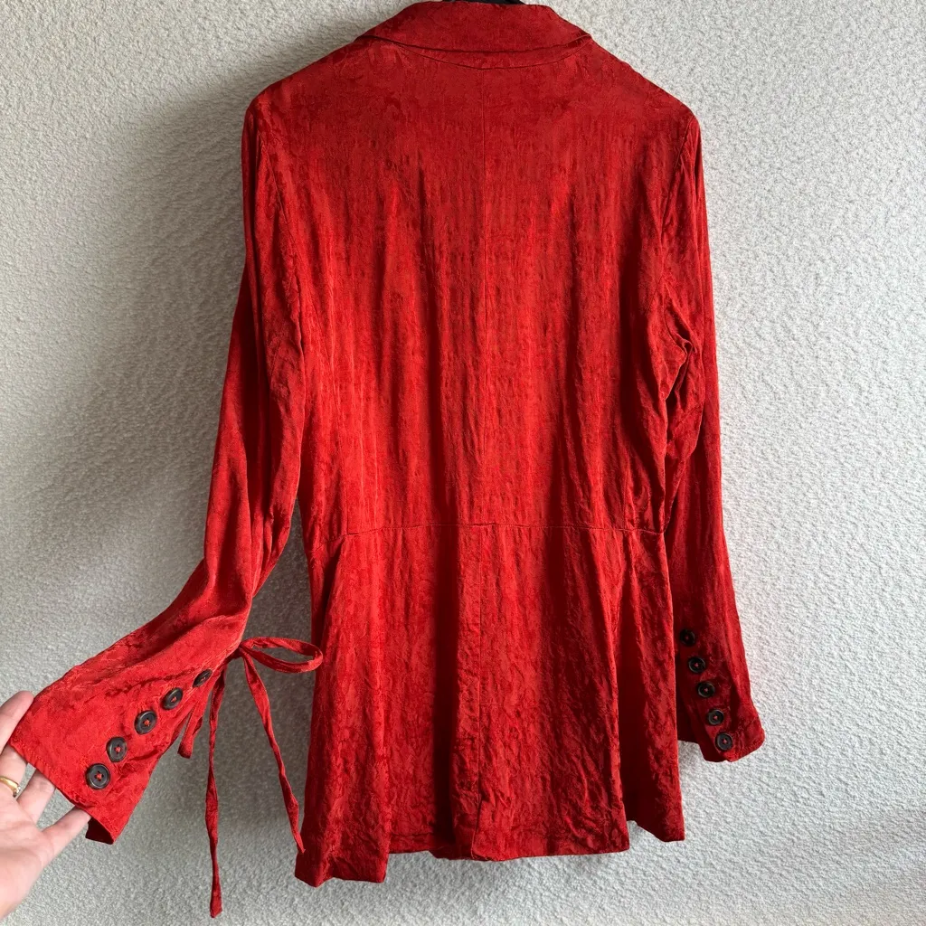 Free People Vintage Women’s Red Stella Jacquard Blazer‎ Size Small - Image 4