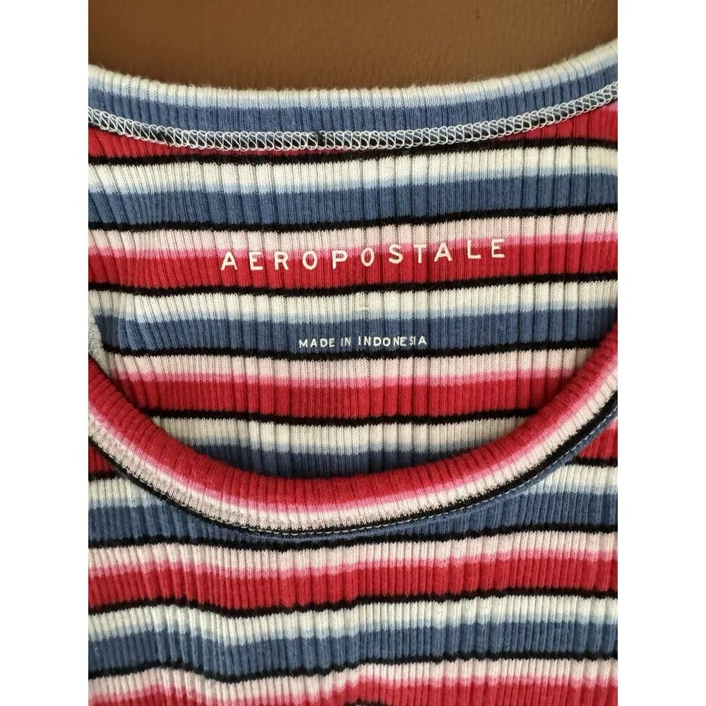 Aeropostale Red White Blue Striped Ribbed Knit Tank Dress Size Large Patriotic - Image 4