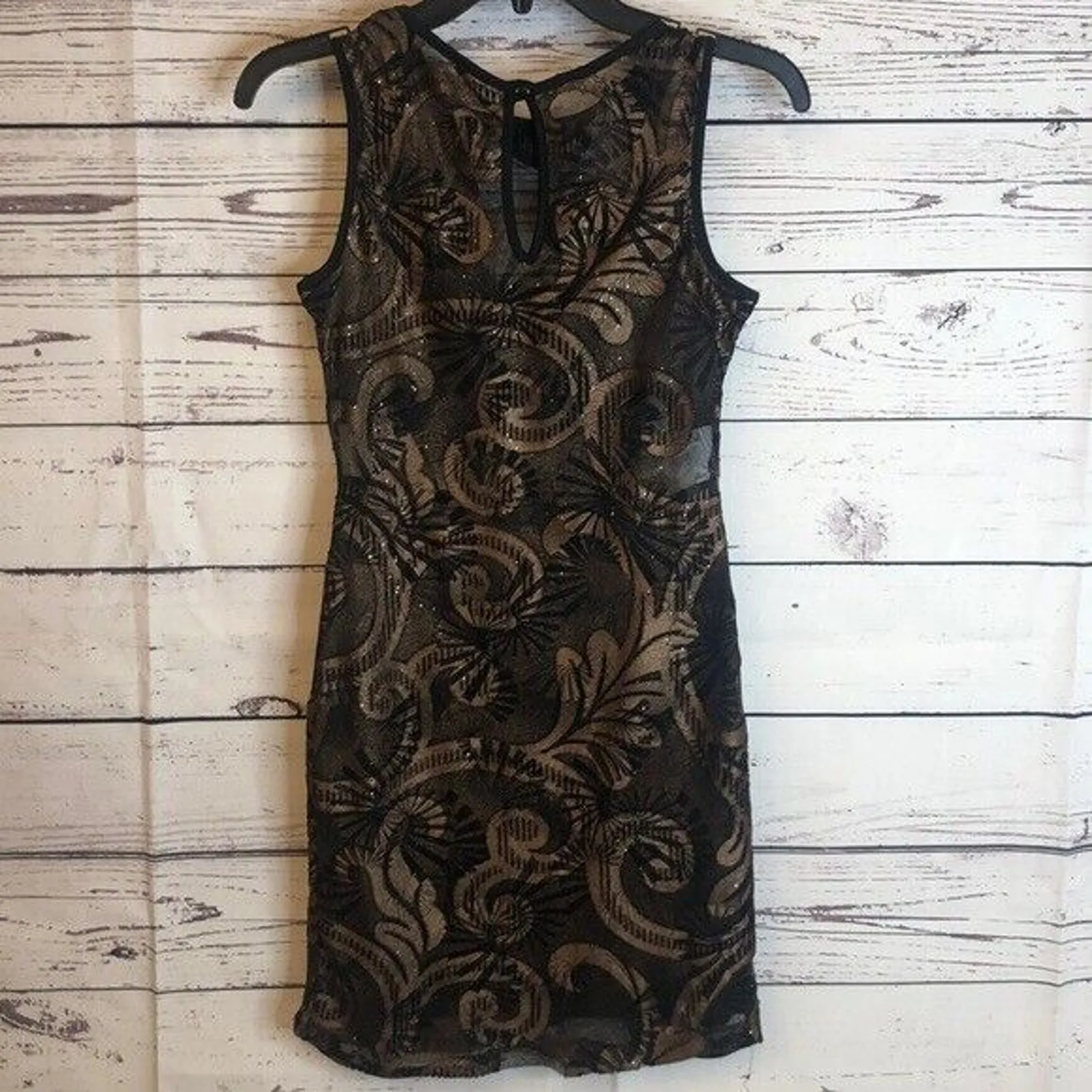 Chop plate‎ mesh semi sheer gold glitter dress Women’s Size S Small - Image 5