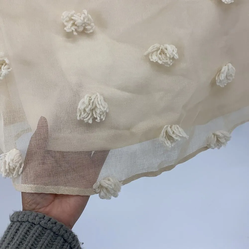 Polagram Chic lined cropped Pom Pom top cream sz S cute girly dainty - Image 3