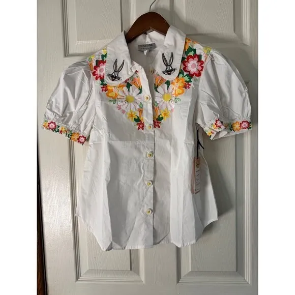 Unique‎ Vintage Looney Tunes Bugs Bunny Floral Embroidered Top Size L - Image 2