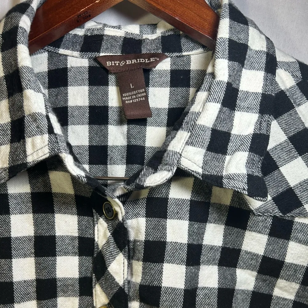 Bit & Bridle Womens Button Up Plaid FLANNEL Shirt Western Long Sleeve Size L Size L - Image 6