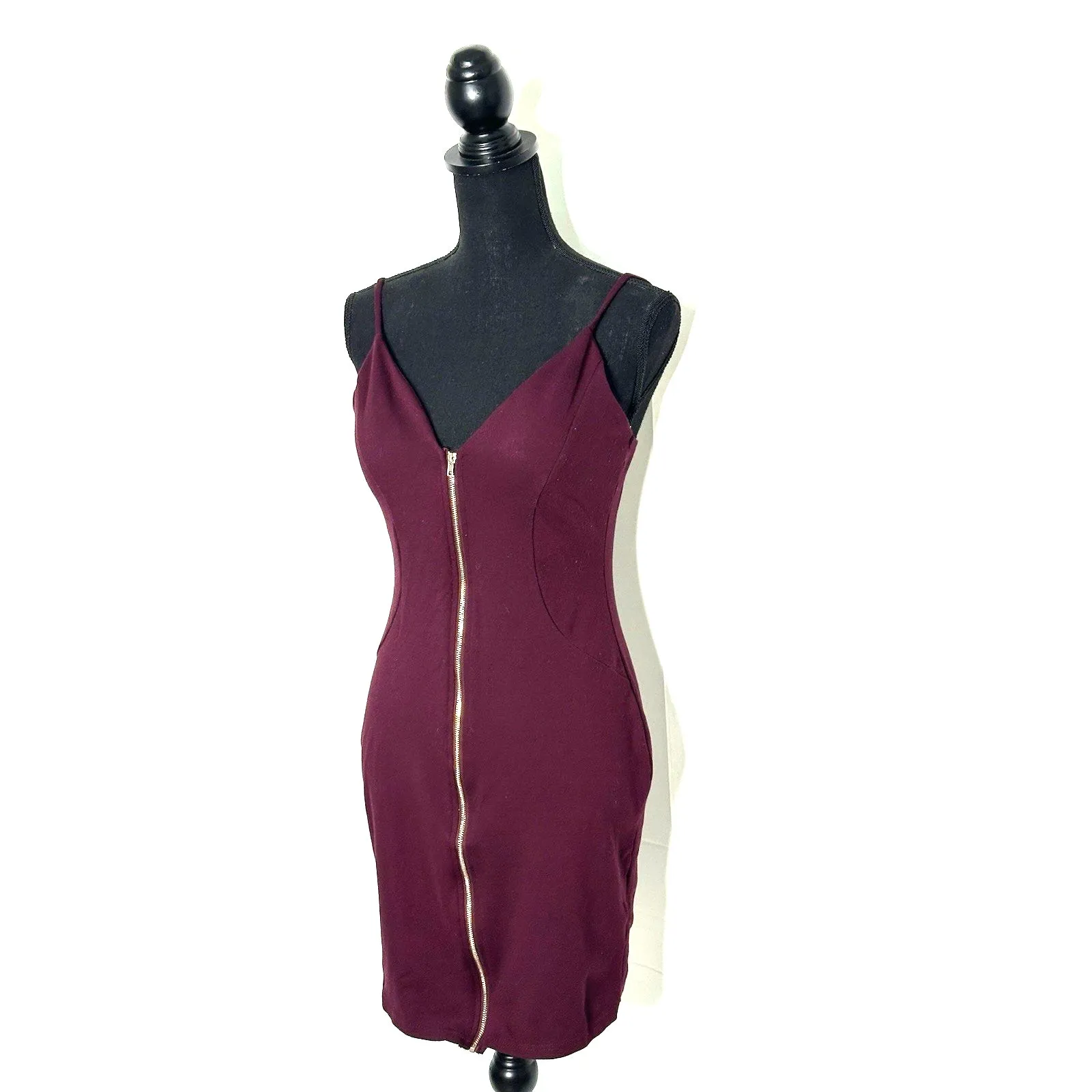 Haute Monde Women's Burgundy Sleeveless Front Zip Bodycon Mini Dress Size Large - Image 3