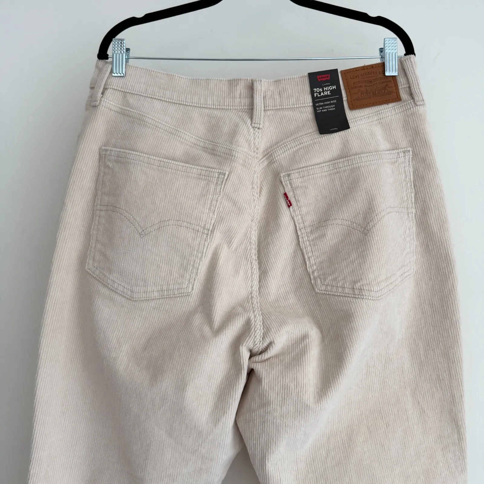 Levis 70s Rise High Flare Corduroy Pants Womens 33x34 Ivory Bell Bottom Boho - Image 5