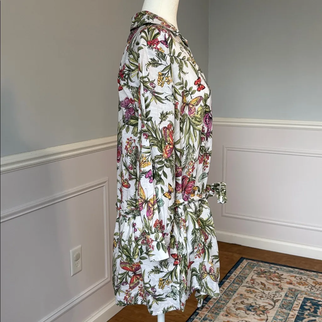 Lane Bryant Belted Button-Down Tunic Bright Butterfly Floral 100% Cotton Sz 22 - Image 8