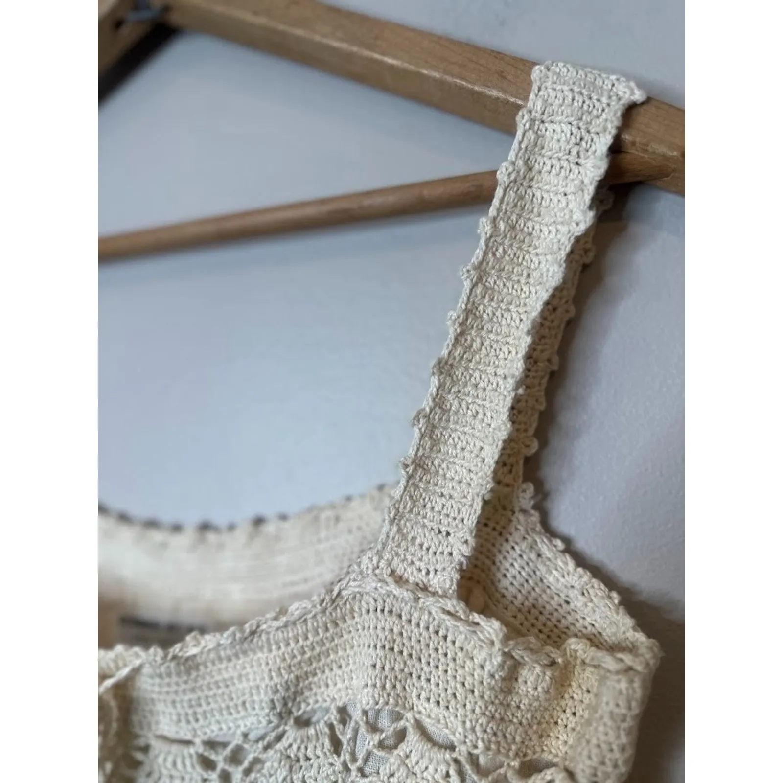 Designed by NT Crochet Maxi Dress Size Medium Cream Boho Hippie Festival Neutral - Image 6