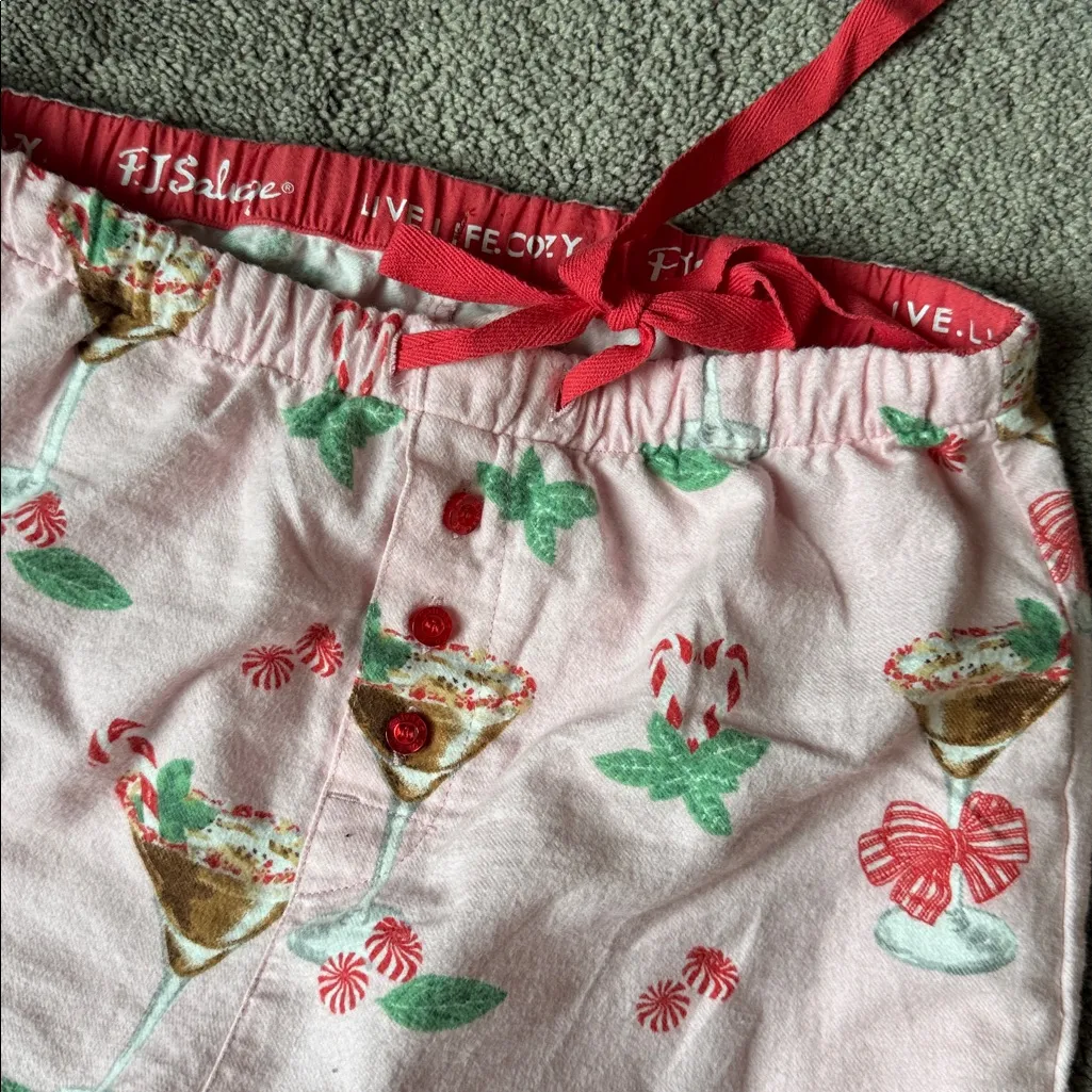 PJ Salvage Pink Tini Time Drink Print Flannel Pajama Set SIZE XS - Image 11