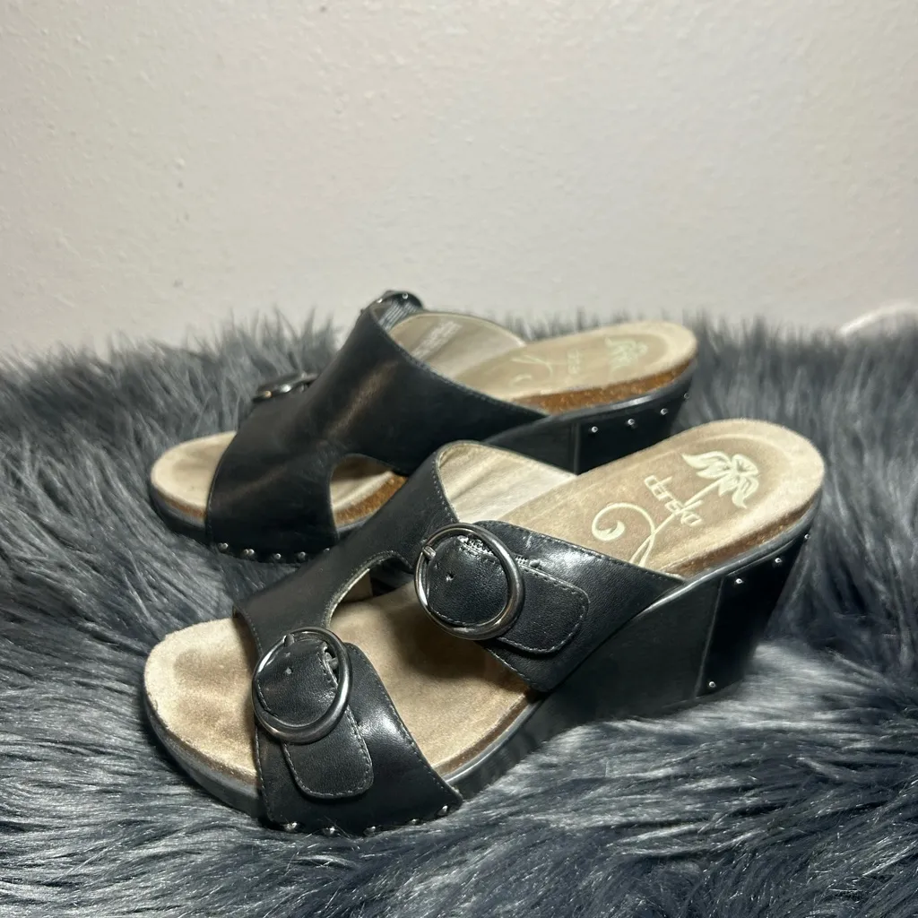 DANSKO Fern Studded Wedge Leather Buckle Platform Slide-On Sandals Black Sz37EU - Image 9