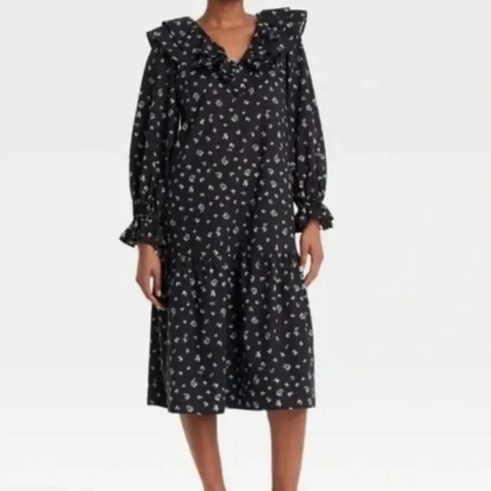 Who What Wear Floral Ruffle Collar Midi Prairie Cottagecore Long Sleeve Dress - Image 37